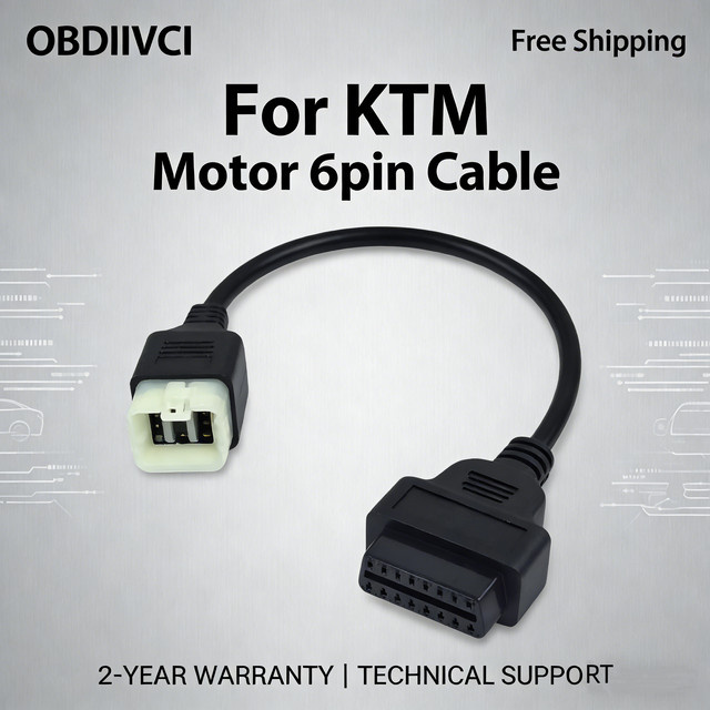 OBDIIVCI OBDII Diagnosekabel Adapter für KTM 6-Pin und 16-Pin Motorrad und Auto in Schwarz - Bild 1