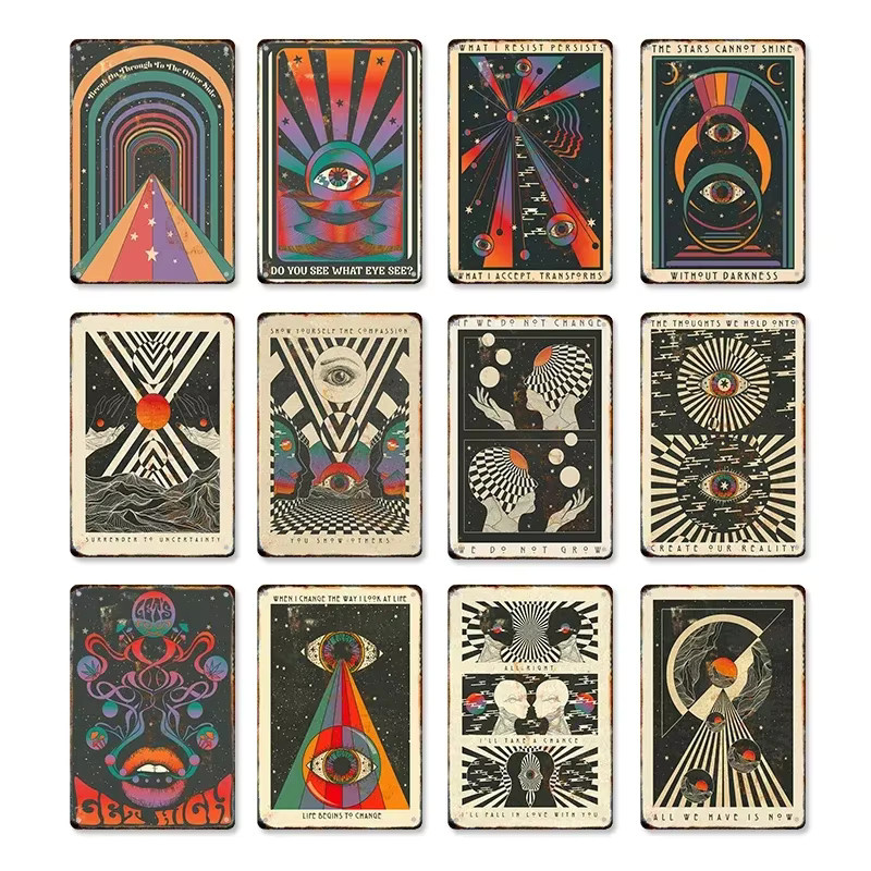 Potdemiel Metallposter Retro Bohemian Psychedelic 70er Jahre Design mit inspirierenden Zitaten, Multicolor, Wandbild für dein Zuhause - Bild 5