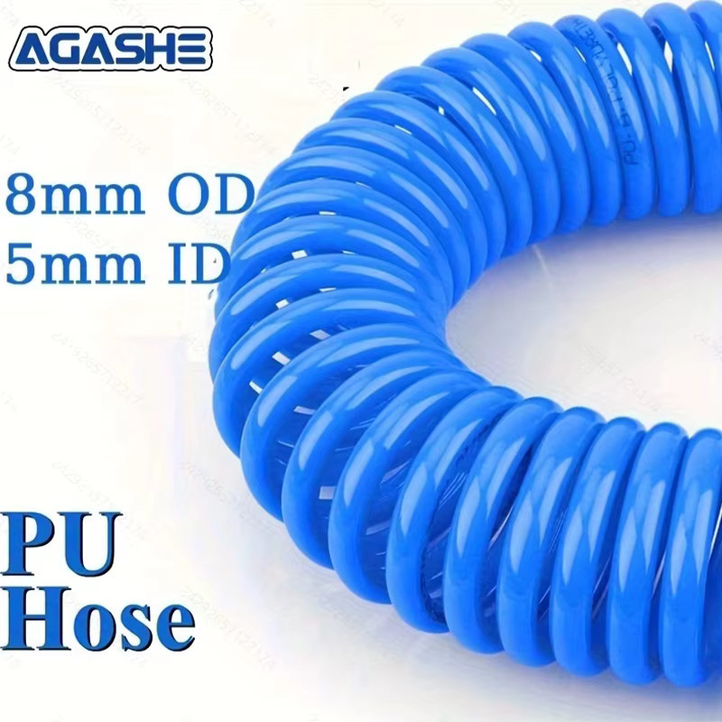 AGASHE Blauer pneumatischer PU-Spiral-Luftschlauch mit Drehgelenkanschlüssen für Druckluftwerkzeuge und Autoreifenfüller - Bild 3
