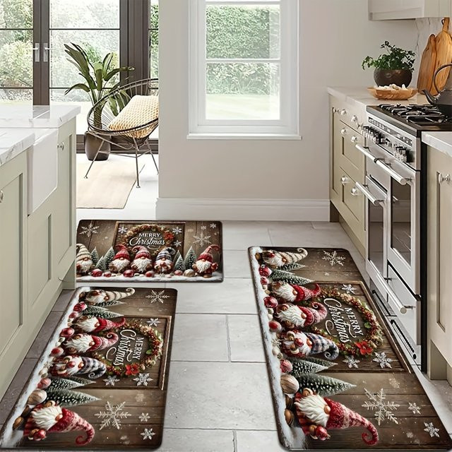 VIKAMA Weihnachtsteppich im Landhausstil, wasserdichter Outdoor-Teppich für Küche, Wohnzimmer, Schlafzimmer oder Garten, mehrfarbig, Rechteckig - Bild 1