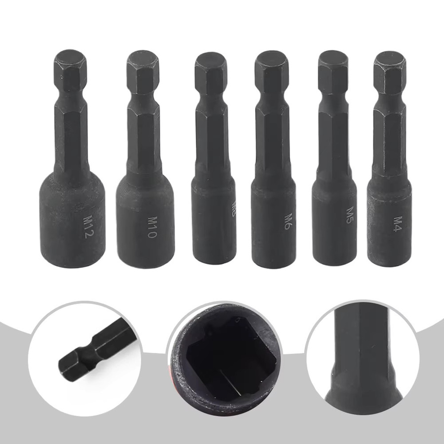 DAZZLEEX Tap Buchse Adapter Set 6-teilig Schwarz 4-12mm mit 1/4 Zoll Hex Schaft für DIY Projekte - Bild 3
