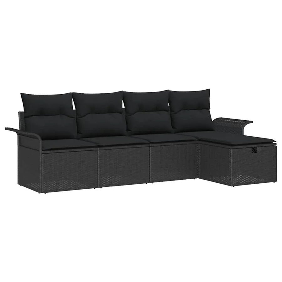 vidaXL Garten-Sofa-Set aus Poly-Rattan in Schwarz mit 5 Teilen, Kissen und Stauraumfunktion - Bild 2