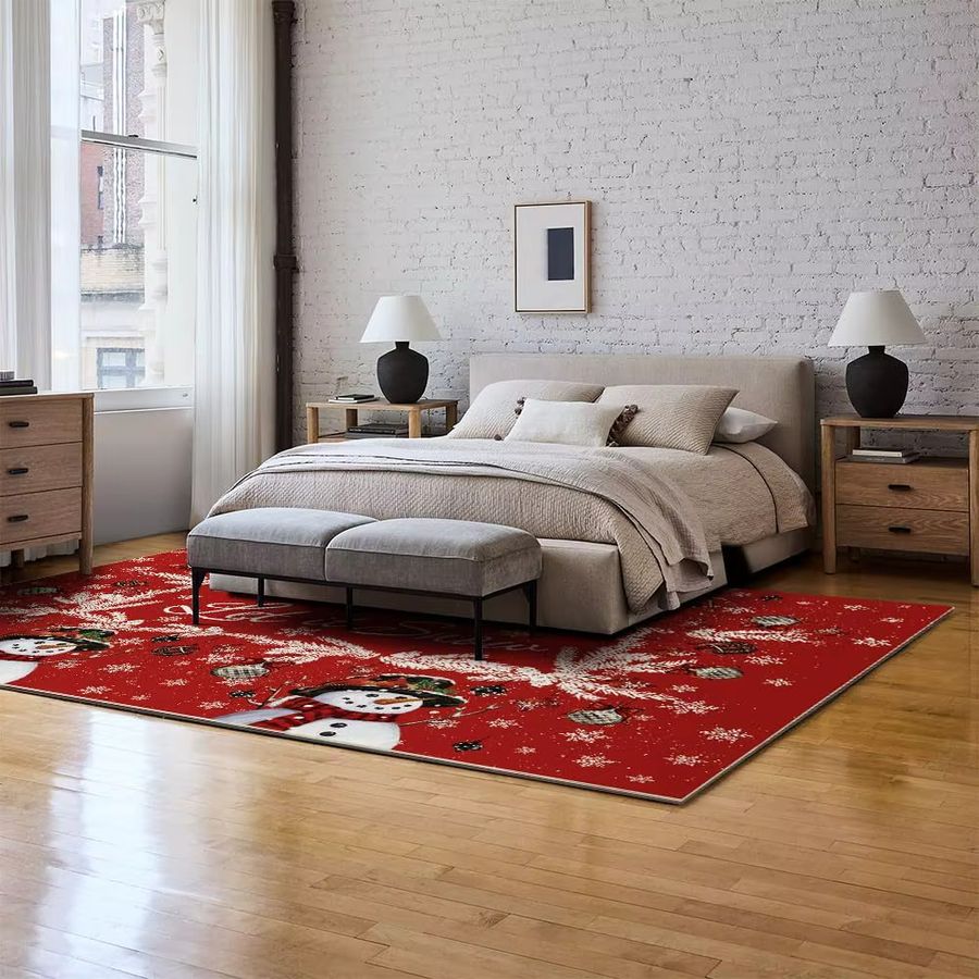 VIKAMA Weihnachtsteppich in Rot, rutschfester und schmutzabweisender Druckteppich für Wohnzimmer, Schlafzimmer oder Eingangsbereich - Bild 3