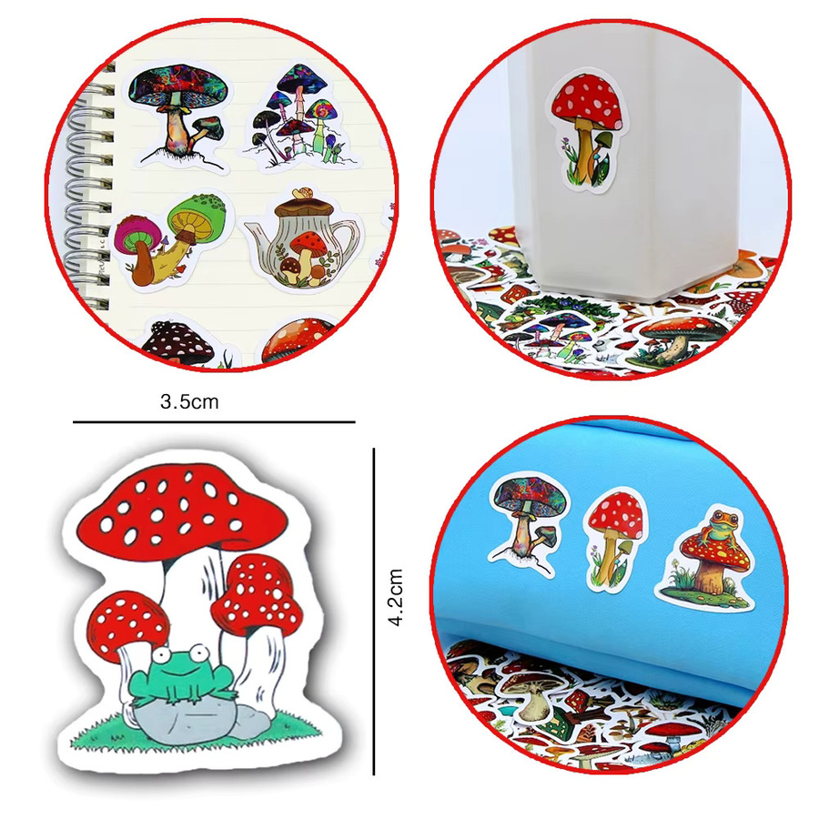 LOLEDE Kawaii Pilz Aufkleber Set mit bunten Cartoon Motiven für Kinder zum Dekorieren von Laptop, Sammelalbum und Kühlschrank, 100 Stück - Bild 2