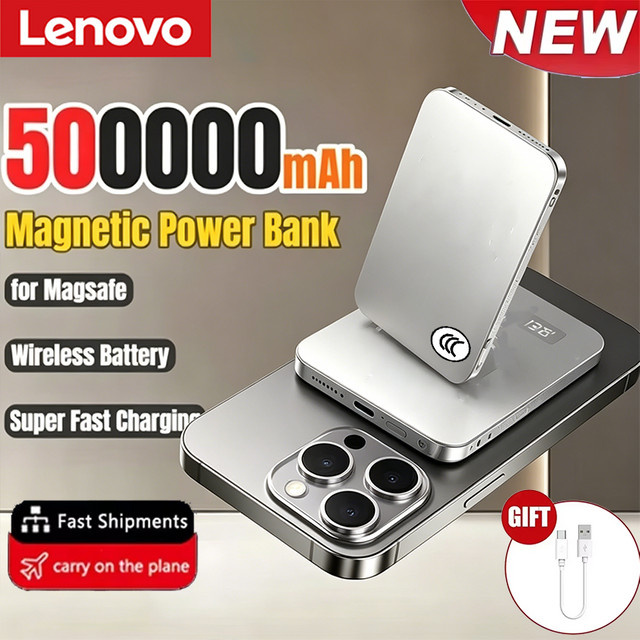 Lenovo Magnetische Powerbank mit 30000 mAh Kapazität, PD 22.5W Schnellladen und kabellosem Laden für MagSafe, Farbe: Schwarz - Bild 1