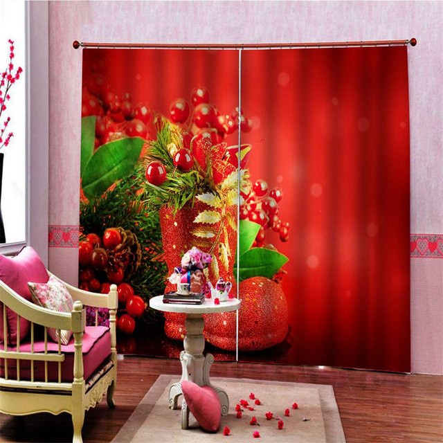 Yiran Furniture Weihnachtsbaum Vorhänge Rot Glänzend Semi-Transparent mit Ösen B/H: 50 x 130 cm (2er Set) - Bild 1