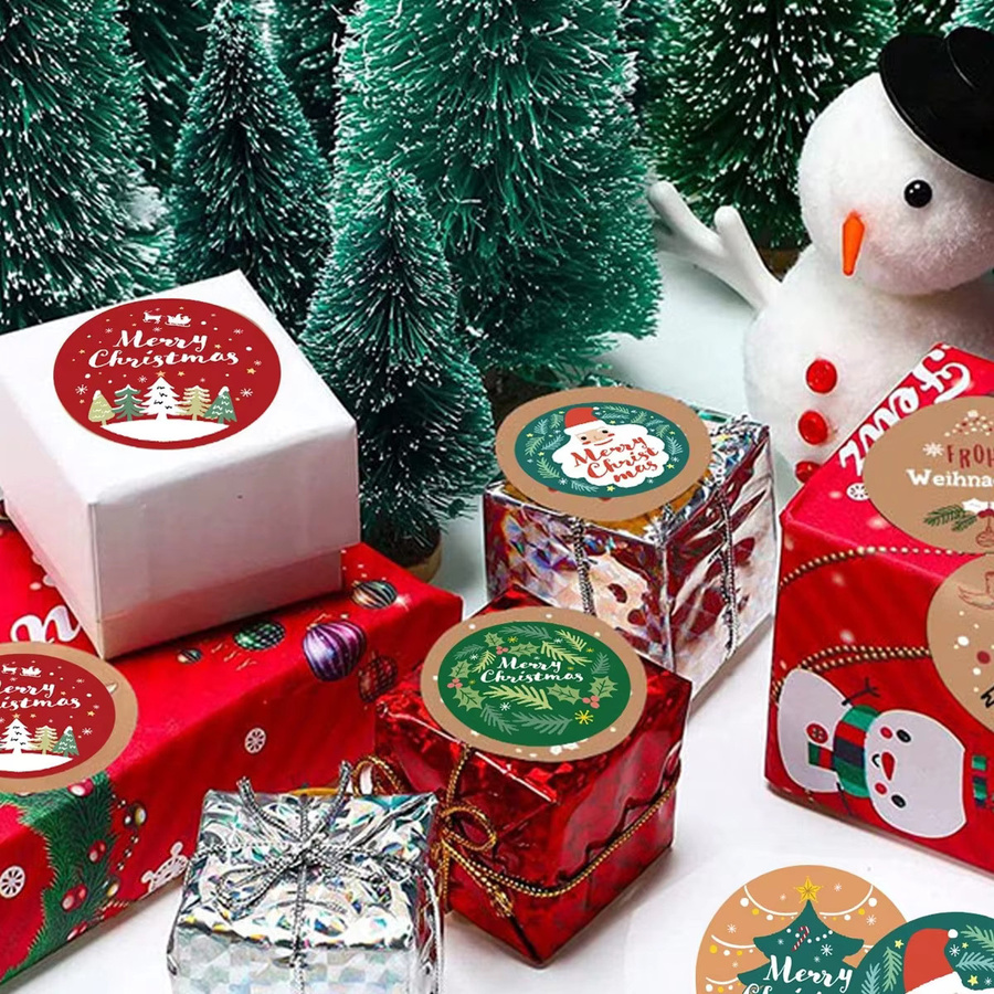 500 Stück Frohe Weihnachten Aufkleber mit Weihnachtsmotiv in Mehrfarbig für DIY-Geschenke, Backverpackungen und Schreibwaren - Bild 2