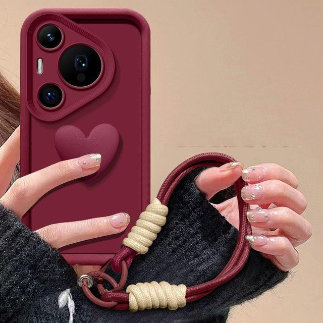 Huawei Pura 80 Pro Hülle mit Liebesherz Design, Mattes Case und Handschlaufe in Rot für Huawei Pura 80 und Pura 80 Ultra - Bild 1