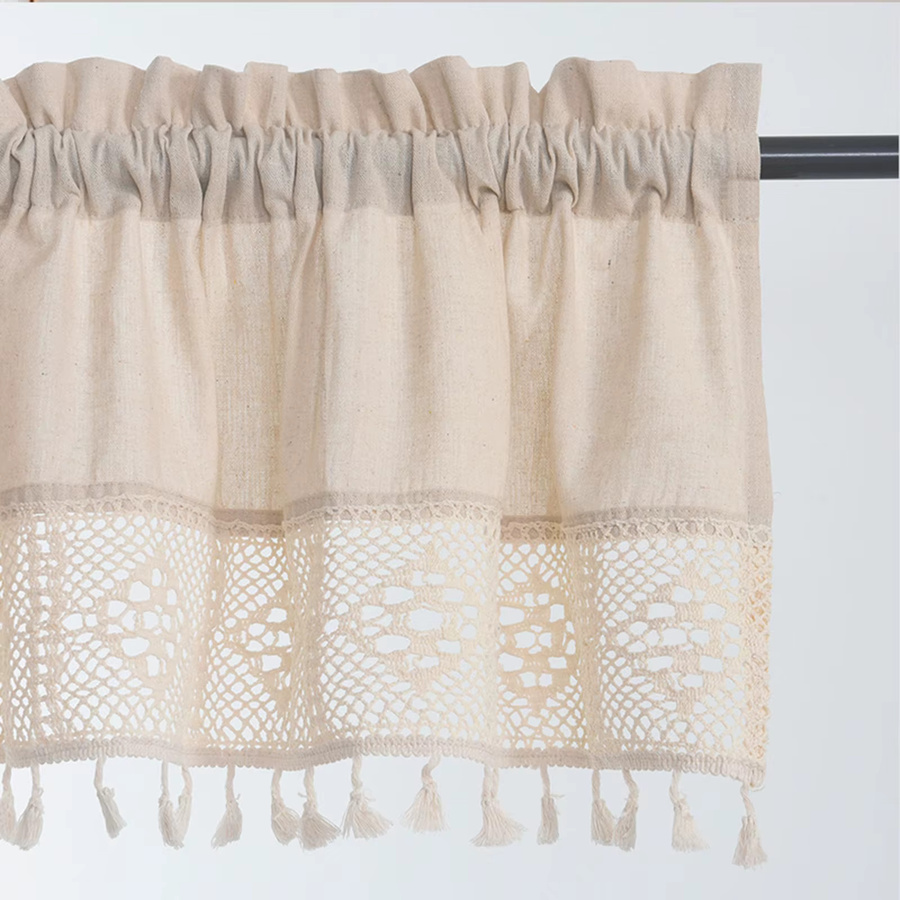 Kesoto Boho Volantvorhänge Vintage im Scheunentor-Stil, Beige, Transparent, mit Stangentasche - Bild 3