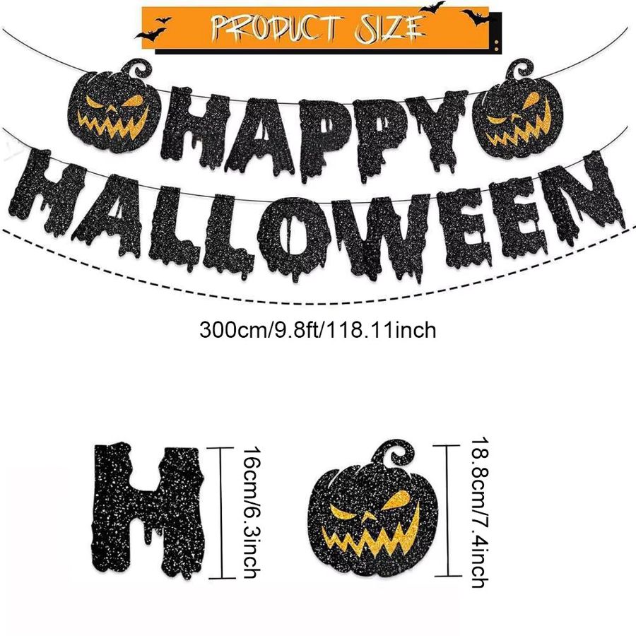 Runtowo Happy Halloween Papier Hängegirlande mit Kürbis-Motiven in Schwarz - Bild 3