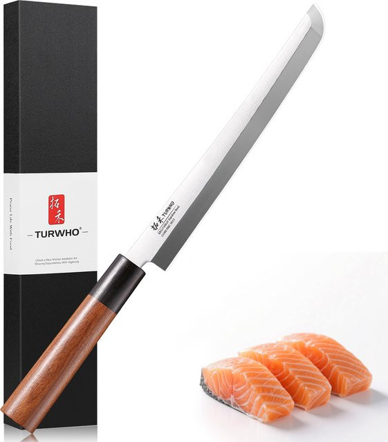 TURWHO Sashimi Messer aus X8Cr14MoV Edelstahl als professionelles Carving Messer für Fisch und Rindfleisch, Länge: 22 cm - Bild 1