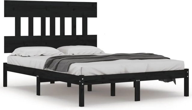 vidaXL Massivholzbett aus Kiefer in Schwarz, B/T: 200 x 200 cm - Bild 1