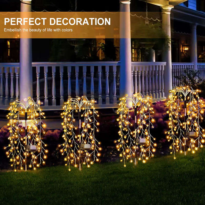OSIDEN Solar LED Weidenbaum Feuerwerk Licht mit 200 LEDs in Gold/Messing und Warmweiß für Garten und Außenbereich - Bild 3