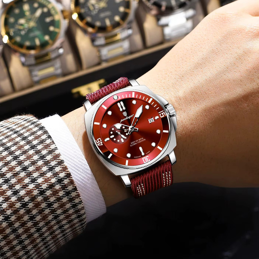 POEDAGAR Armbanduhr Quarz, Leder, Edelstahl, Schwarz, Herren - Bild 6