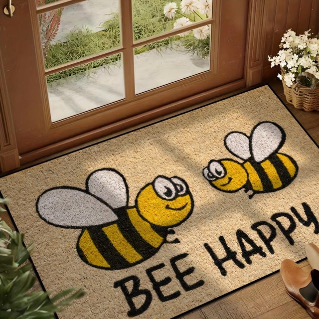 PipiCub Fußmatte Sei glücklich in Beige, rutschfeste Willkommensmatte aus Baumwolle und Kokos für Wohnzimmer und Außenbereich, B/T: 60 x 40 cm - Bild 1