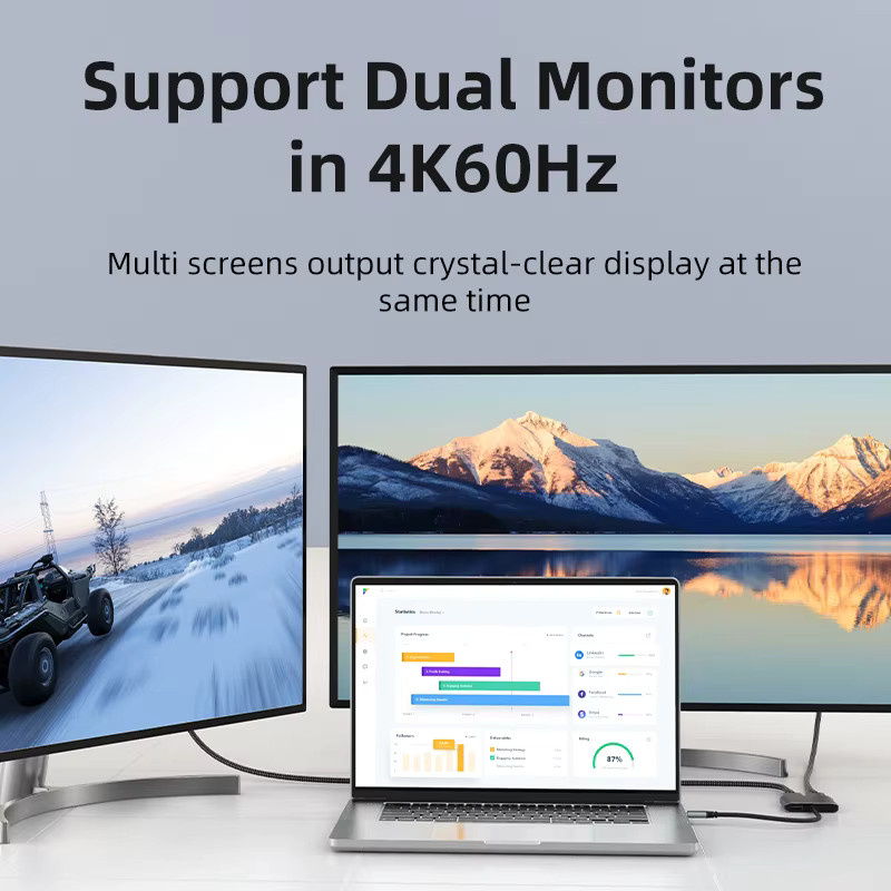 CABLETIME USB C zu HDMI Adapter MST Konverter für 4K und 8K mit Dual HDMI für Dreifach-Display, kompatibel mit M1/M2/M3, Windows und Mac, Grau - Bild 2