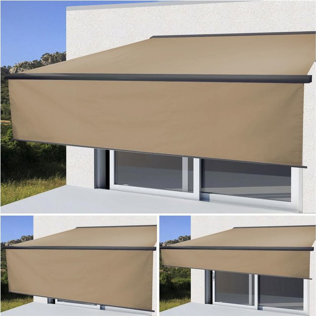 Elektrische Vollkassetten-Markise MCW H124 mit ausfahrbarem Volant, B: 4,5 m, A: 3 m, Polyester, Creme Anthrazit - Bild 1