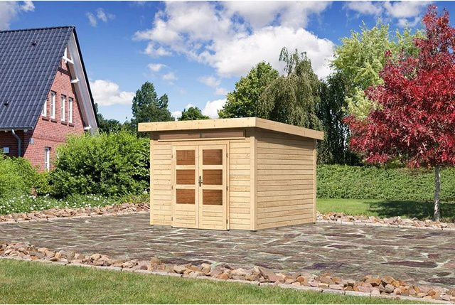 Karibu Holz-Gartenhaus Kumla 6 in Natur mit Pultdach und modernem Design, B/T: 270 x 270 cm - Bild 1