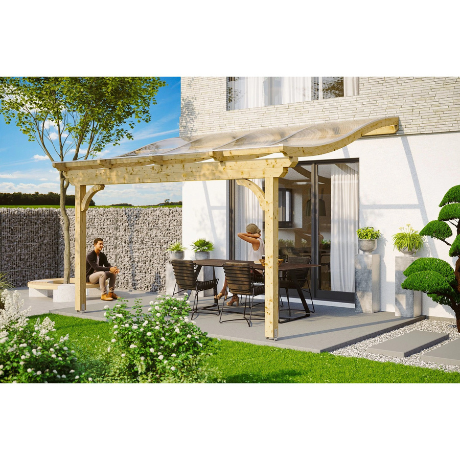 Skan Holz Terrassenüberdachung Verona aus Leimholz in Natur mit Polycarbonat-Dach, B/T: 434 x 289 cm - Bild 2