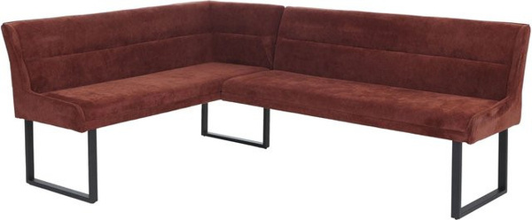 MCW Eckbank O81 Esszimmerbank aus Metall und Öko-Tex Chenille Stoff in Rot, B/T/H: 159 x 210 cm