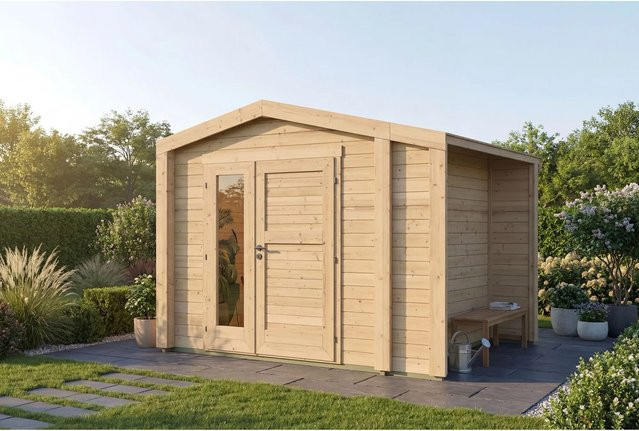 Weka Holz-Gartenhaus Killarney mit Satteldach in Natur Braun, B: 311 cm, T: 263 cm, H: 241 cm - Bild 1