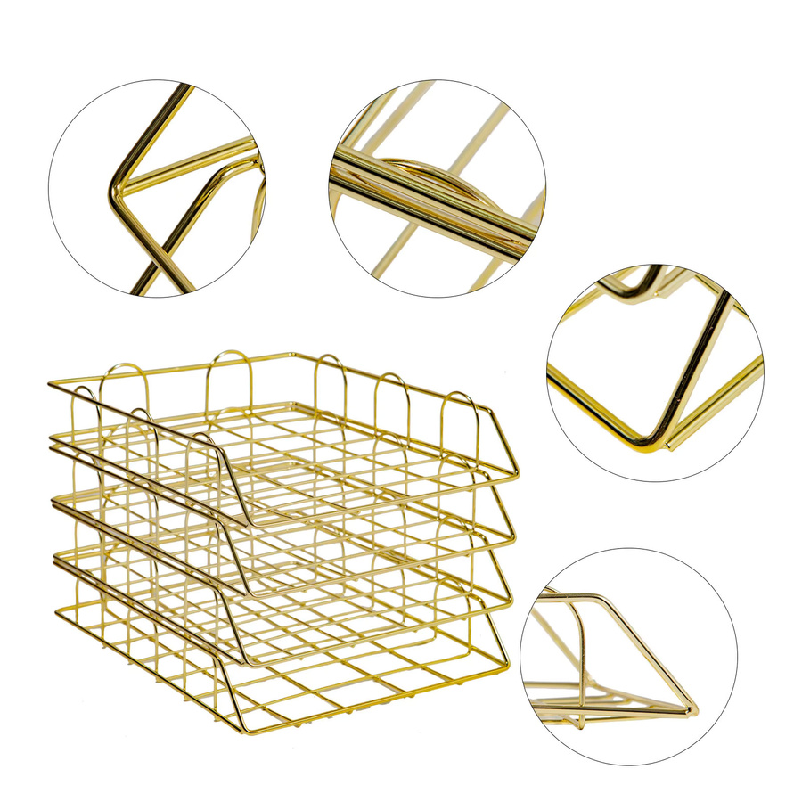 Stapelbare Metall-Dokumentenablage mit 4 Fächern für A4 und Briefe, Schreibtisch-Organizer in Gold - Bild 2