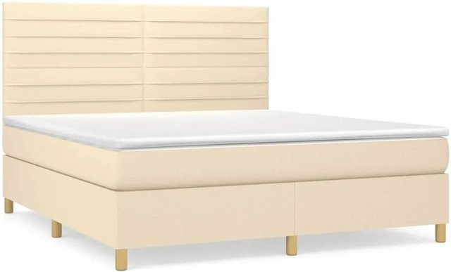 vidaXL Boxspringbett mit Matratze Creme, Hybrid-Bett mit Taschenfedern aus Stoff, B/T/H: 160 x 200 x 118 cm - Bild 1