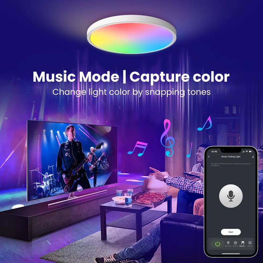 Tuya Smart WiFi RGBCW Dimmbare LED Runde Deckenleuchte mit integriertem LED und Aluminiumgehäuse Kompatibel mit Alexa und Google Home - Bild 3