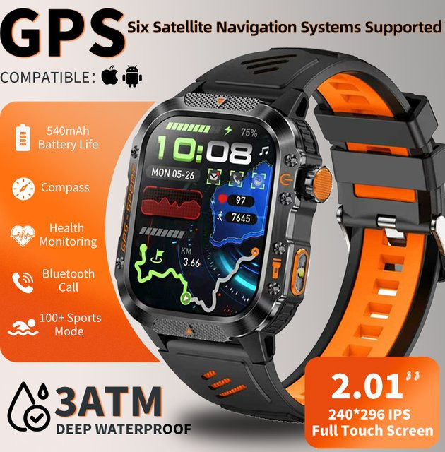 Rislnquord Smartwatch, GPS, 3 ATM, Silikon, Schwarz, Unisex - Bild 1