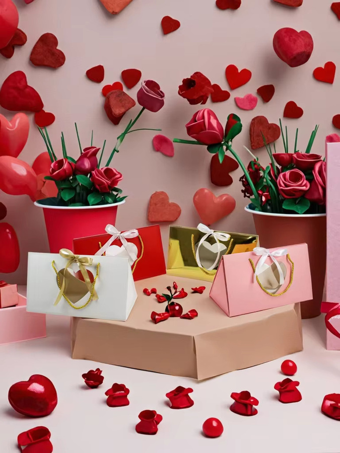 4er-Set Valentinstag Geschenkverpackungen aus Papier mit Herz-Klarsichtfenster und Band für Hochzeiten und Partys - Bild 6