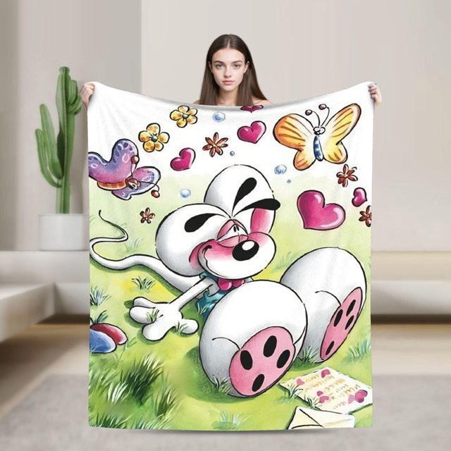 D-Diddles Plüschdecke mit Diddl Cartoon Motiv, flauschige Flanell-Überwurfdecke für Zuhause und Sofa, Mehrfarbig, B: 150 cm, T: 125 cm - Bild 1