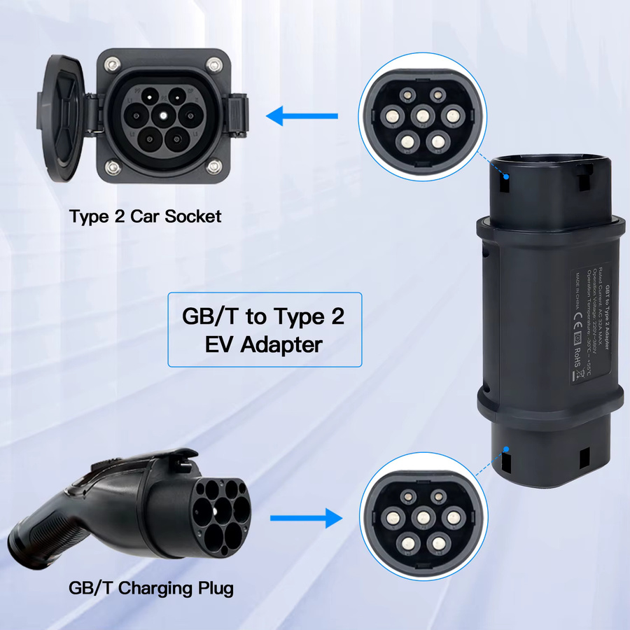 Kolanky GBT auf Typ 2 EV-Adapter, 32 A 7,2 kW, Farbe: Schwarz - Bild 4