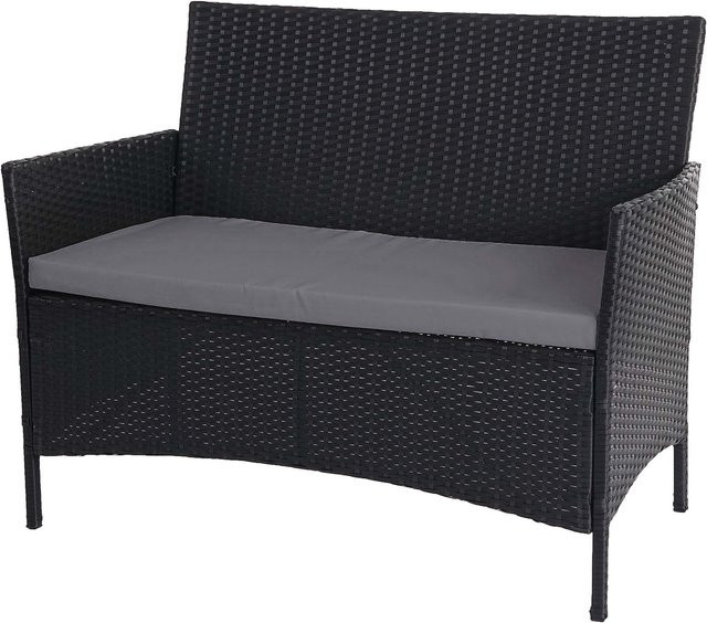 MCW Poly-Rattan Gartenbank Hamar in Anthrazit mit Armlehnen und Kissen - Bild 1