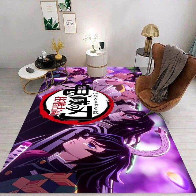 Miniso Demon Slayer Teppich mit Cartoon-Design, rutschfeste und waschbare Matte für Wohnzimmer, Schlafzimmer, Küche oder Balkon, B/T: 80 x 50 cm, Mehrfarbig - Bild 1