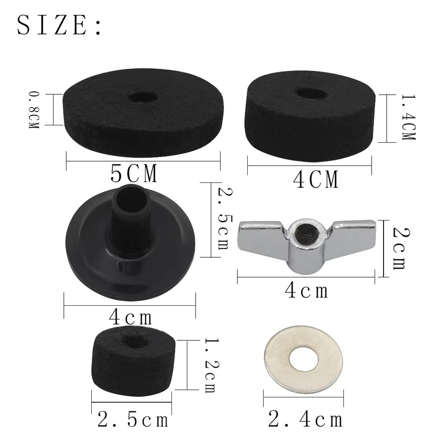 Slade 18-teiliges Set Becken-Filz-Pads und Unterlegscheiben mit Flügelmuttern in Schwarz als Ersatzset für Beckenständer, Hi-Hat und Trommel-Zubehör - Bild 5