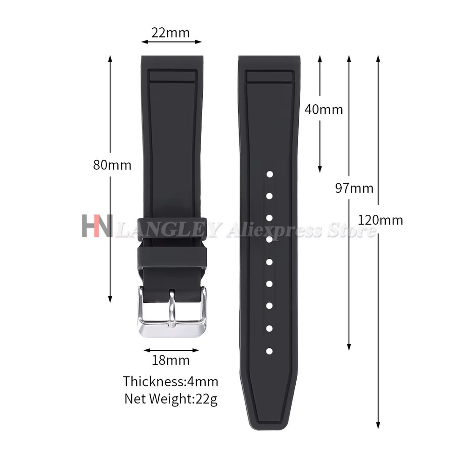 langley Uhrenarmband Silikon, Schwarz, Unisex, 20 mm, 22 mm - Bild 5