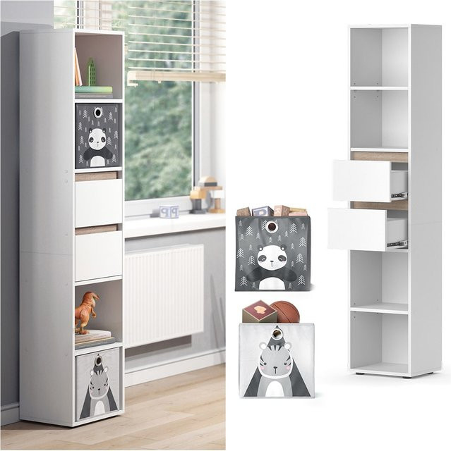 Vicco Kinderregal Robert Weiß mit Faltboxen, modernes Standregal für Kinderzimmer, B: 36 cm, H: 171 cm - Bild 1
