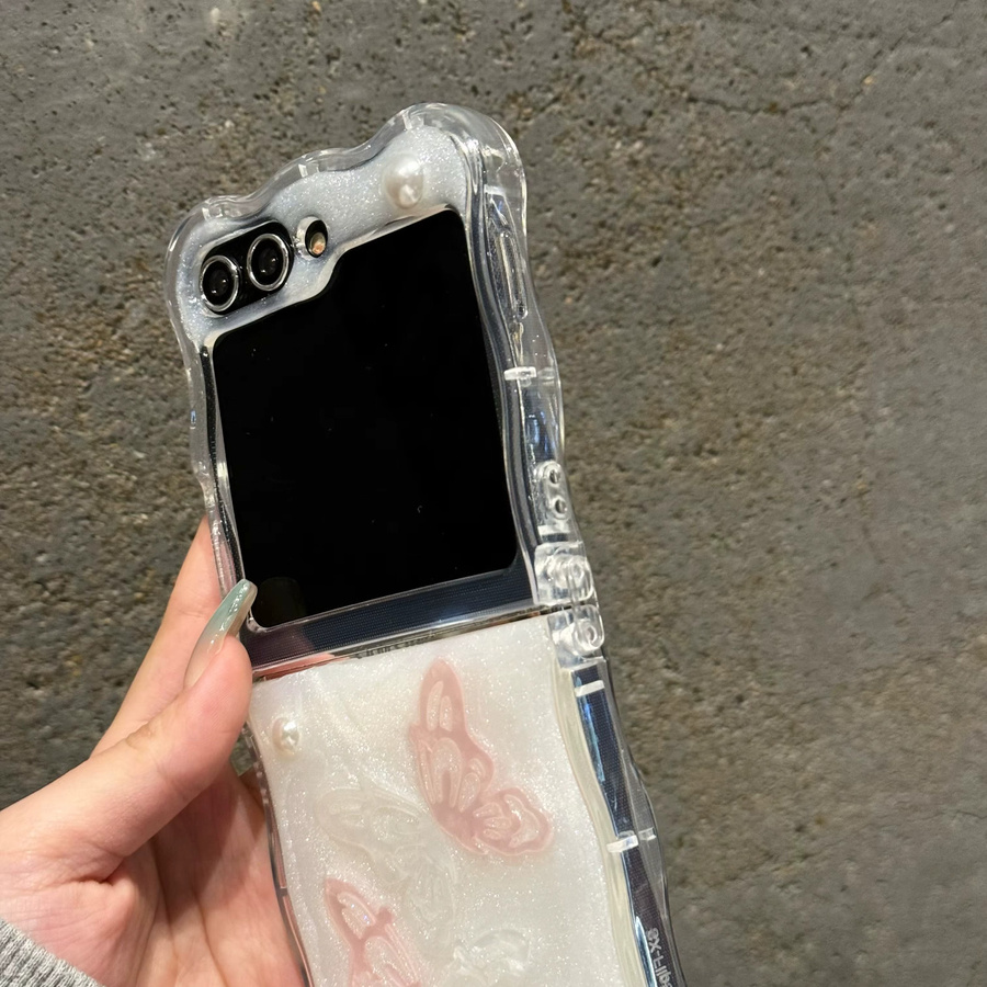 Schmetterling 3D Handyhülle mit Armband und Wellen-Design für Samsung Galaxy Z Flip 6, Z Flip 5, Z Flip 4 und Z Flip 3, stoßfeste Abdeckung mit Lanyard - Bild 6