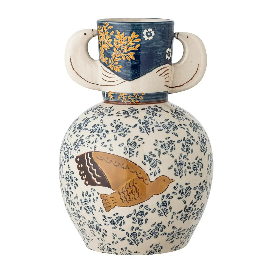 Bloomingville Keramikvase Hezha in Blau mit Reliefmuster im skandinavischen Design, Höhe: 23,5 cm, Breite: 16,5 cm, Tiefe: 16,5 cm - Bild 1