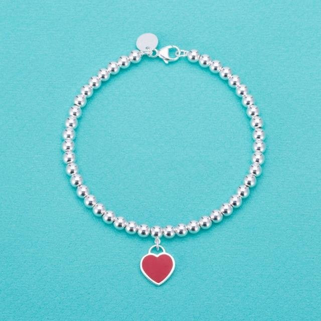 Allbestart Armband, 925 Silber, Emaille Herz, Weiß, Damen, 17,5 cm - Bild 1