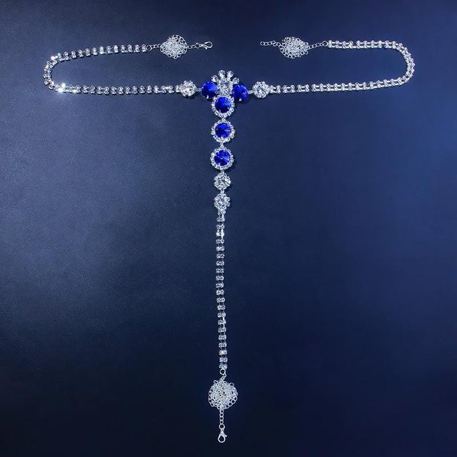 QINGLONG GOODS Körperkette, Silber, Messing, Kristall, Strass, Unisex - Bild 1