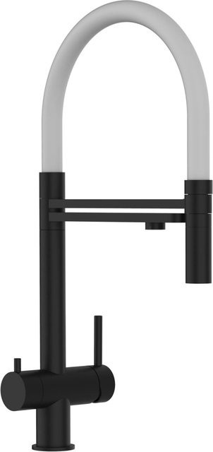 VIZIO 3-Wege Küchenarmatur aus Edelstahl mit 360 Grad schwenkbarem Auslauf und abnehmbarer 2-Strahl Handbrause in Schwarz Matt - Bild 1