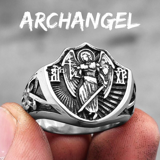Yiran Jewelry Ring Erzengel St. Michael, Edelstahl, Herren - Bild 1