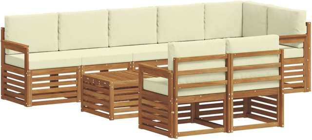 vidaXL Sofagarnitur 9-teilig aus Massivholz Akazie in Natur und Beige mit Polsterkissen und modernem Latten-Design - Bild 1