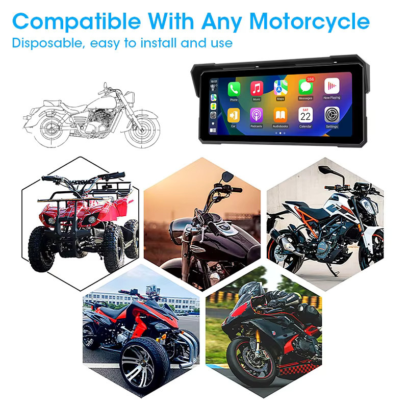 Jansite Tragbares Motorrad-Display mit 8,1 Zoll Bildschirm, Bluetooth, Carplay, Android Auto Navigation und TPMS, IP67 wasserdicht, Schwarz - Bild 6