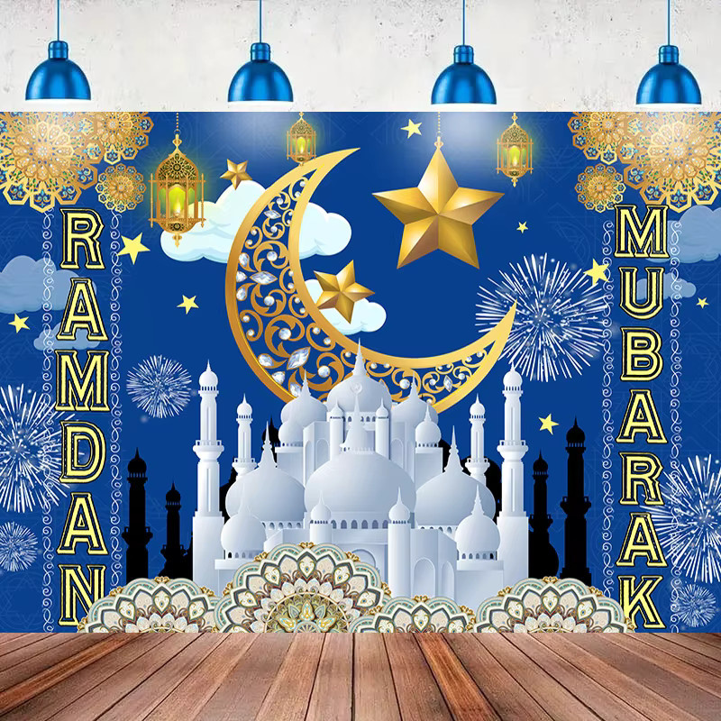 ZZN Ramadan Wandbehang Dekoration Blau für islamische Feierlichkeiten und Ramadan Kareem Hintergrund - Bild 2