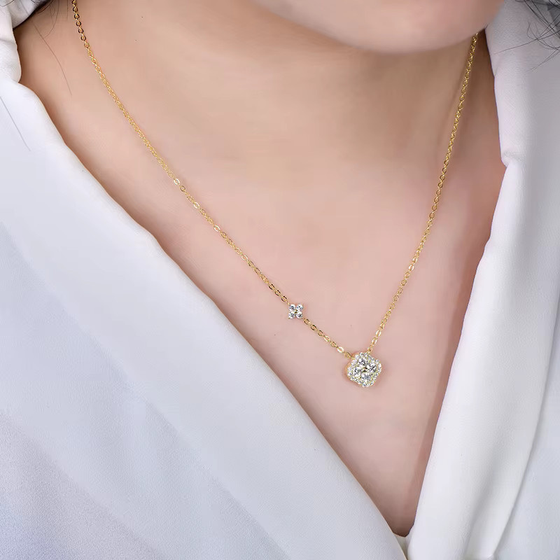 Anziw Halskette, Moissanit, Kleeblatt-Blumenanhänger, Gold, Damen - Bild 4