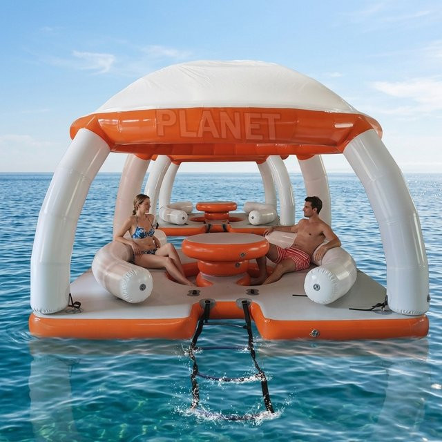 Aufblasbare schwimmende Insel mit Zelt für den kommerziellen Outdoor-Wasserpark in Orange - Bild 1