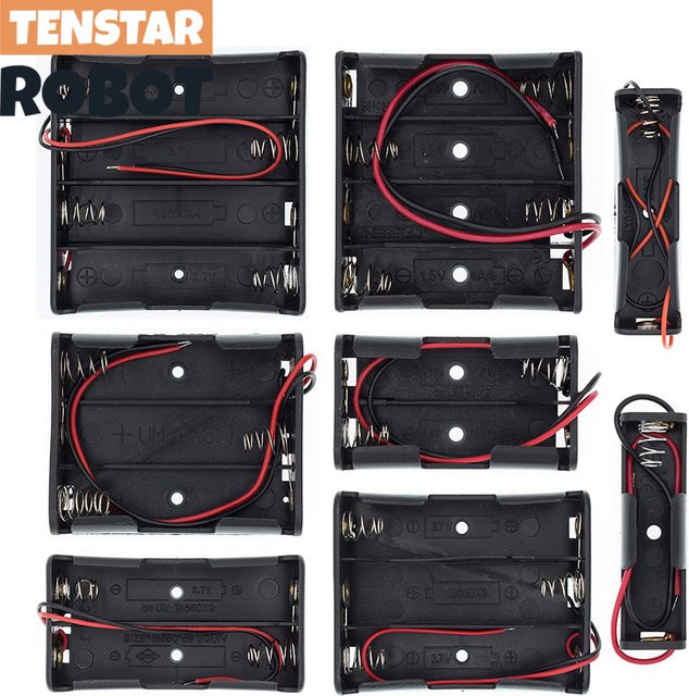 TENSTAR ROBOT Kunststoff-Batteriehalter für AA/18650 mit Kabel und Clip, schwarz - Bild 1