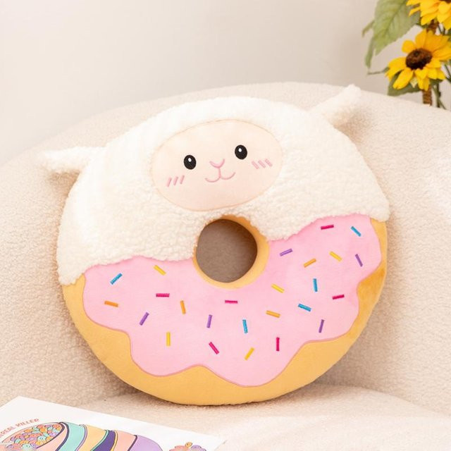 Yiran Toy Cartoon Tier Donut Plüschkissen in Ringform, Kawaii Rundes Sitzkissen zur Dekoration, B/B/T: 42 x 42 cm - Bild 1